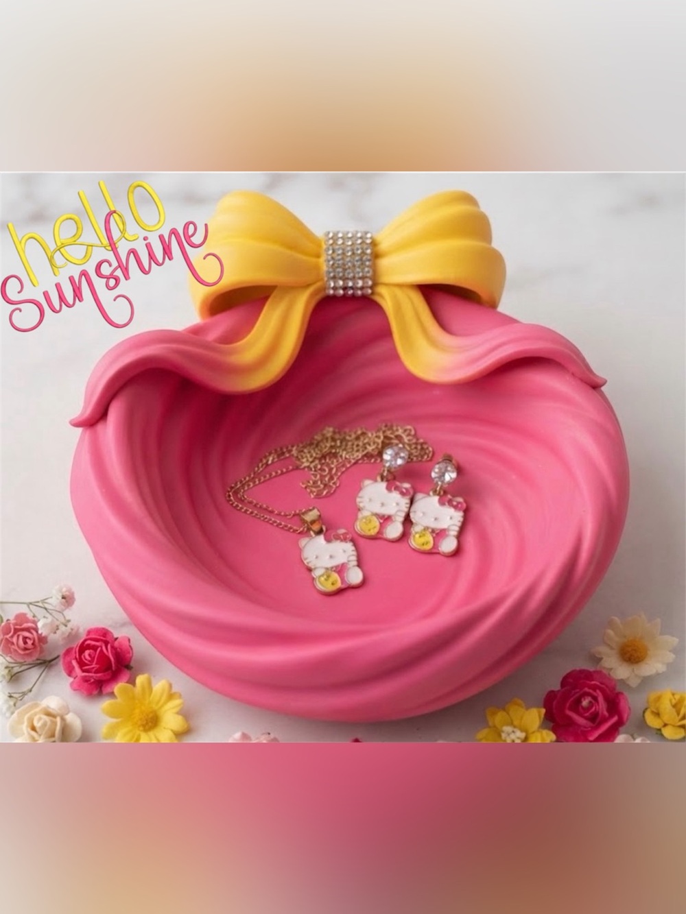 Hello Kitty Pink and Yellow Kids Jewelry Set with Gold Accents